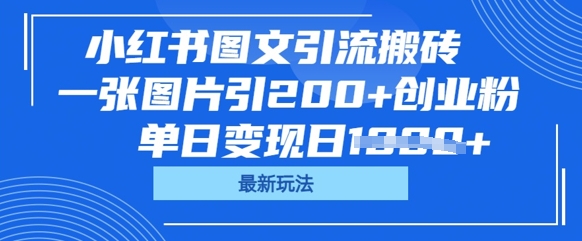 小红书图文引流搬砖,一张图片引200+创业粉,单日变现日数张-佰校通网创