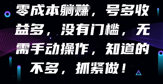 零成本全自动，号多收益多，没有门槛，无需手动-佰校通网创