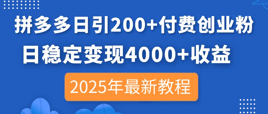 （14217期）拼多多日引200+付费创业粉，日稳定变现4000+收益，2025年最新教程-佰校通网创