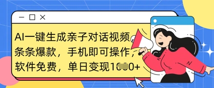 AI一键生成亲子对话视频，条条爆款，一部手机即可操作，单日变现数张-佰校通网创